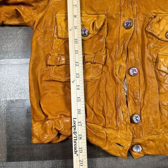 Santacroce Women’s Large Firenze Thick Genuine Italian Leather Jacket Orange NWT - Picture 2 of 9